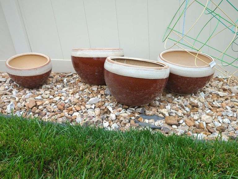 Assorted Ceramic Garden Pots Including Tomato Cage