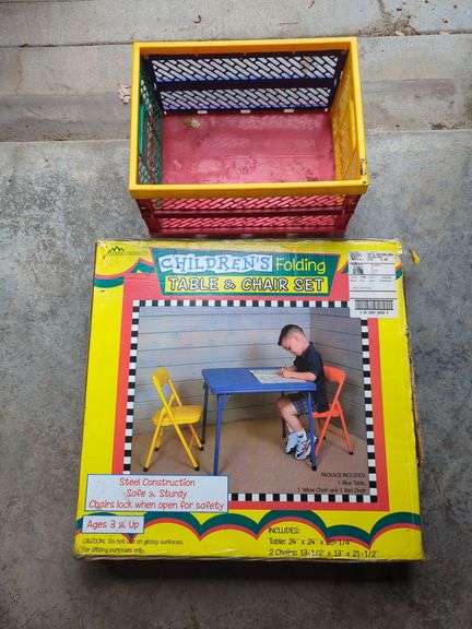 Children's Folding Table and Chair Set, with Multi-Colored Crate