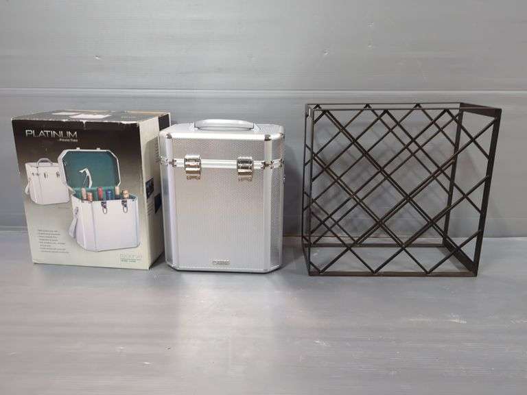 Picnic Time Platinum Wine Carrier And Metal Wine Rack