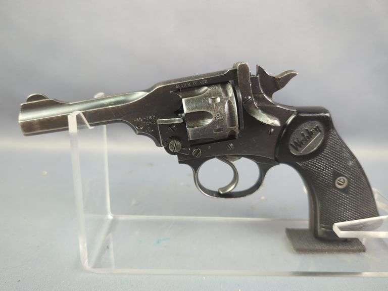 Webley & Scott Mark IV .38 cal Top Break 6-Shot Revolver SN# 46974, In Canvas Holster With Web Belt And Ammo Pouch