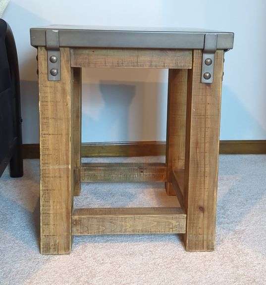 Restoration Hardware Wood and Metal Side Table, See Lot 211 For Matching Item