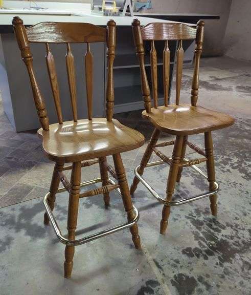 Wood Swivel Bar Stools with Footrest, Qty 2