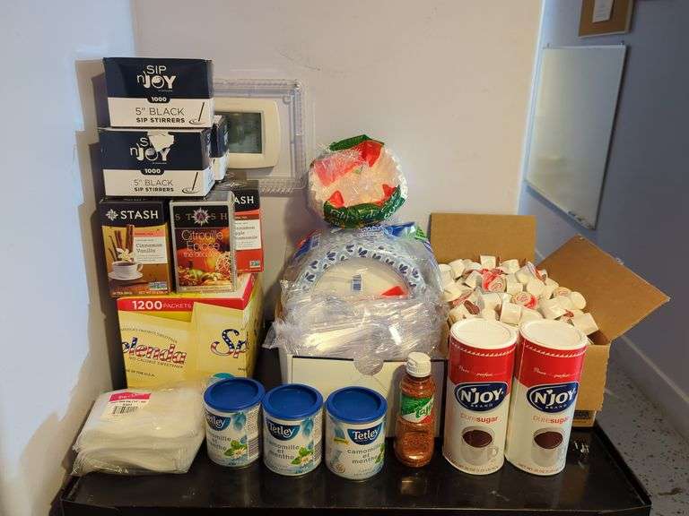 Food Service Supplies Including Tea, Sugar, Creamer, Stirrers, and More