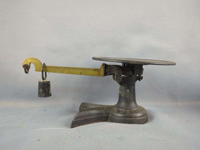 Assorted Scales, Measuring Weights, and Miniature Cast Iron Pots