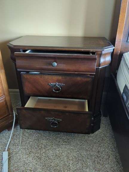 Wood Three Drawer Nightstand, 24" x 25" x 17"