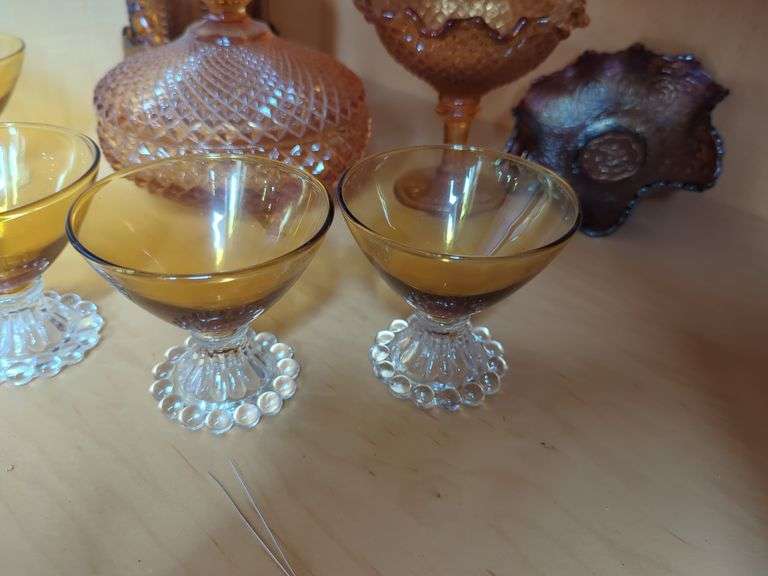 Carnival Glass Decorative Bowls, Compotes, and Lidded Dish