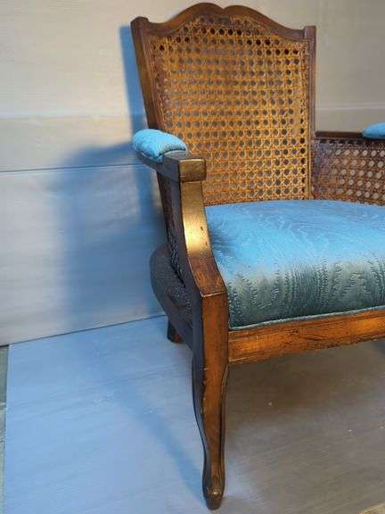 Wicker Back Armchair with Upholstered Seat