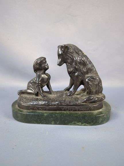 G. Ferrad Metal Sculpture, "Can't You Talk?" Child and Dog