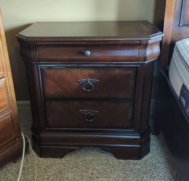 Wood Three Drawer Nightstand, 24" x 25" x 17"