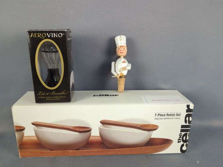 The Cellar 7-Piece Relish Set with Aerovino Wine Aerator and Chef Bottle Stopper