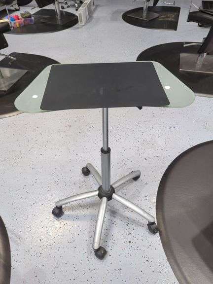 Jewell Adjustable Height Rolling Salon Table with Frosted Glass Top