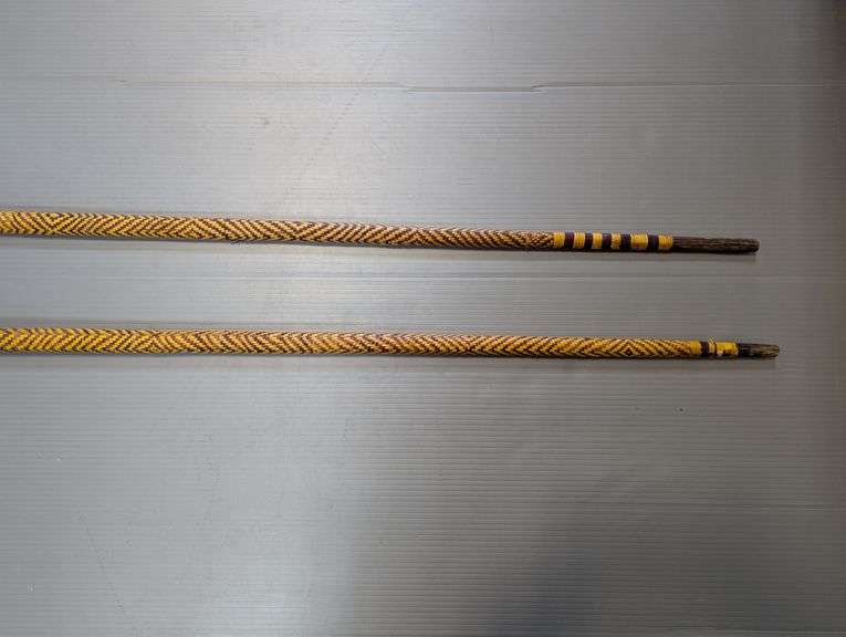 Tribal Style Spears With Woven Casing Over Shaft, 7' Long