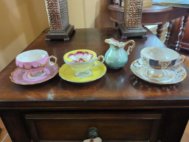 Royal Halsey, Kasuga Ware, and Sterling China Cup and Saucer Set With Royal Crown Creamer