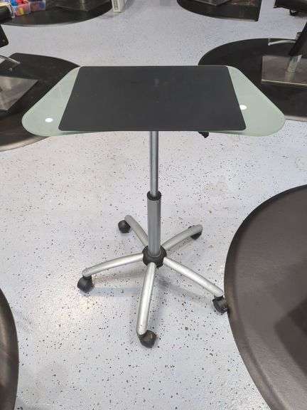 Jewell Adjustable Height Rolling Salon Table with Frosted Glass Top