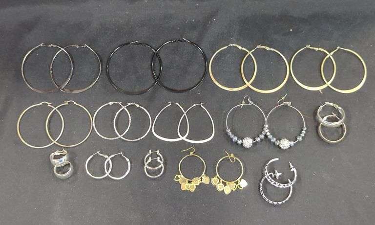 Ladies Hoop Earring Collection, Qty 14 Pair