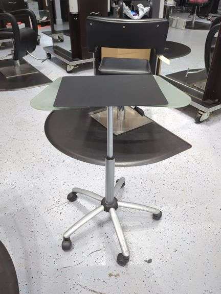 Jewell Adjustable Height Rolling Salon Table with Frosted Glass Top
