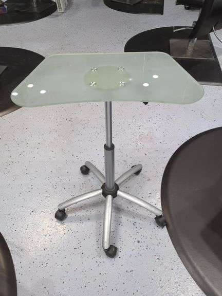 Jewell Adjustable Height Rolling Salon Table with Frosted Glass Top