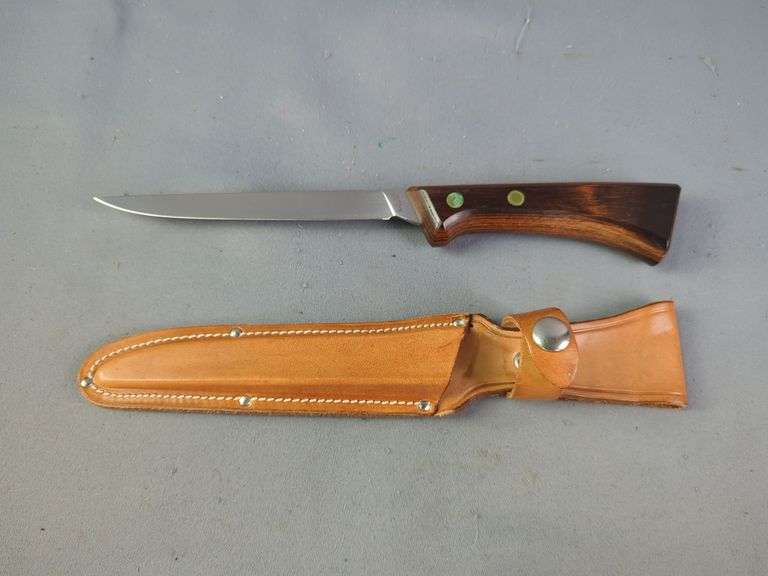 Max Smith Straightback Knife, 6" Blade, In Wood Scabbard, And Western Model S-W766 Straightback Knife, 5.75" Blade, In Leather Sheath