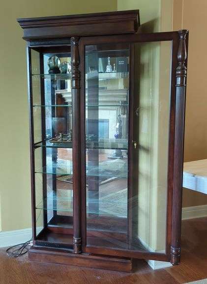 Lighted Display Cabinet with Glass Shelves And Sliding Door Front