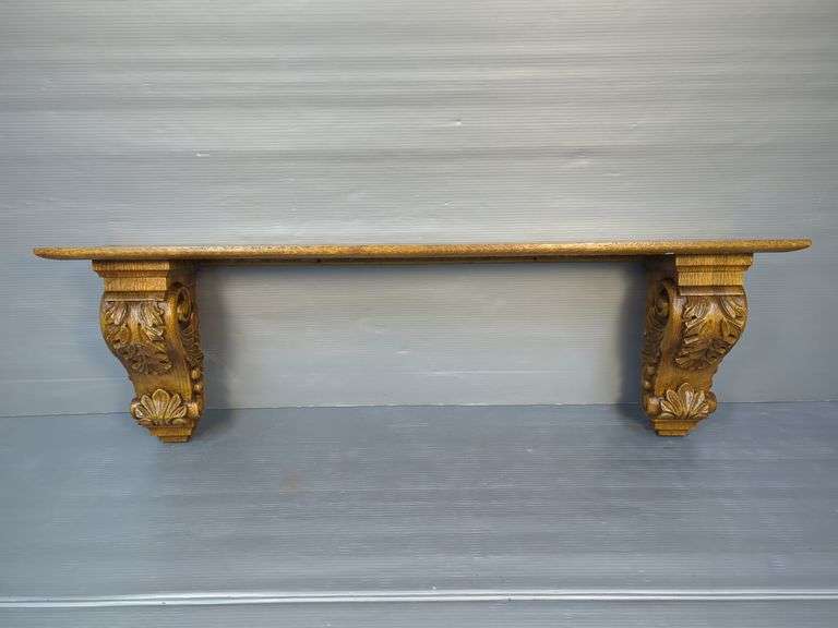 Decorative Wooden Wall Shelf With Carved Corbels