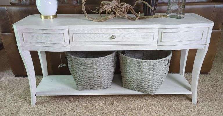 White Oak Eggshell Sofa Table with Center Drawer, See Lots 52, 62 And 260 For Matching Items