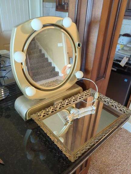 Lighted Vanity Mirror And Mirrored Tray