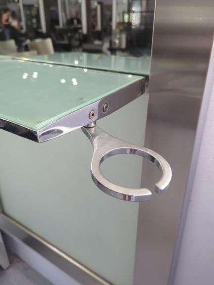 Full Length Brushed Metal Framed Mirror With Attached Mirrored Shelf/Tray