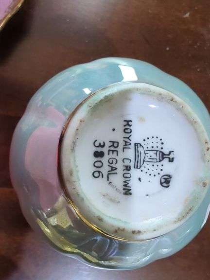 Royal Halsey, Kasuga Ware, and Sterling China Cup and Saucer Set With Royal Crown Creamer