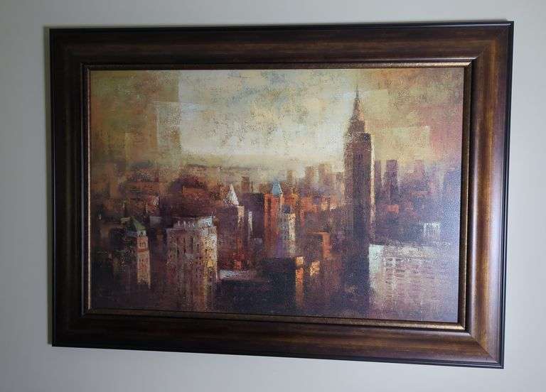 Cityscape Print in Ornate Frame, 31.5" x 43.5" x 1.5"