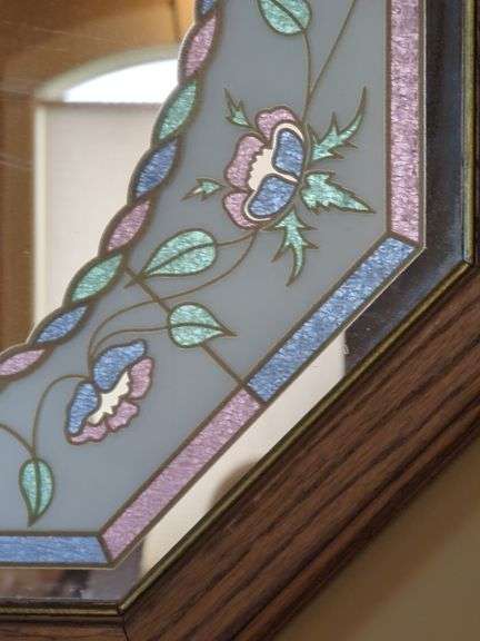 Octagonal Floral Stained Glass Style Mirror