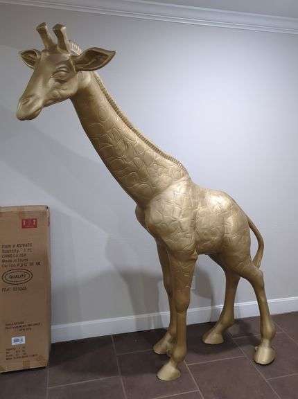 Large Giraffe Statue, Painted Aluminum, Approx 79" Tall