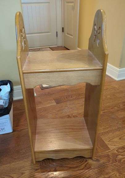 Wood Bedside Table with Shelf And Cutout, 32" x 15" x 12"