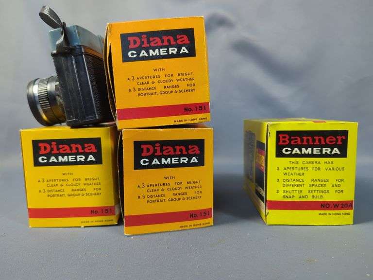 Diana and Banner Cameras with Boxes and Instructions