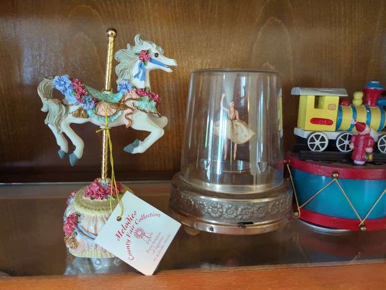 Music Boxes Including Carousel, Ballerina, Train, Organ, and Chalet, Qty 5