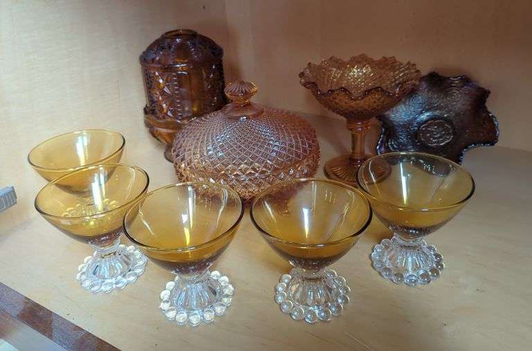 Carnival Glass Decorative Bowls, Compotes, and Lidded Dish