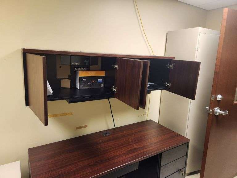 Desk With Overhead Storage, And 2 Drawer File Cabinet
