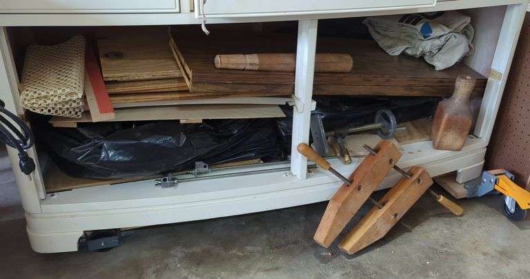 Carpentry Tools Including Clamps, Lumber and More