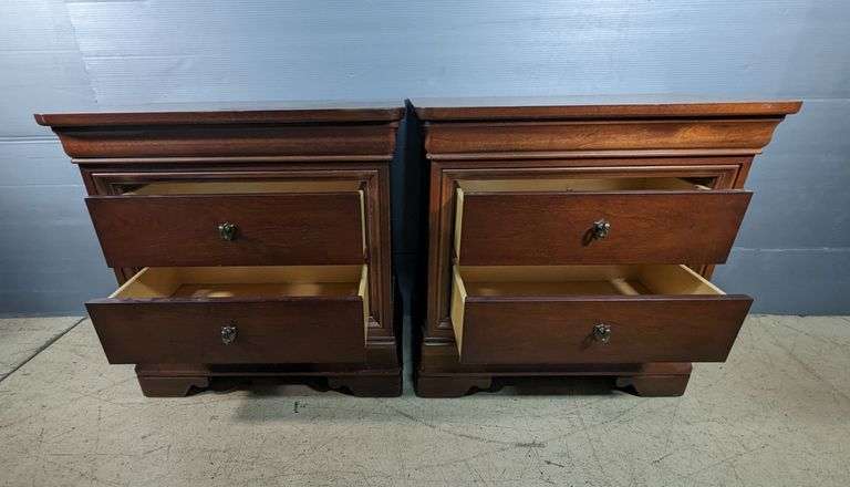 Impressions By Thomasville Two-Drawer Nightstands, Qty 2, Both Have Wear, One Has Water Damage