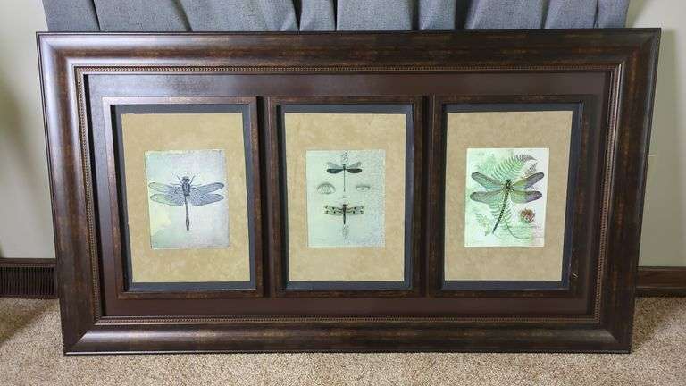 Dragonfly Botanical Triptych Framed Print, 32" x 58" x 1.25"