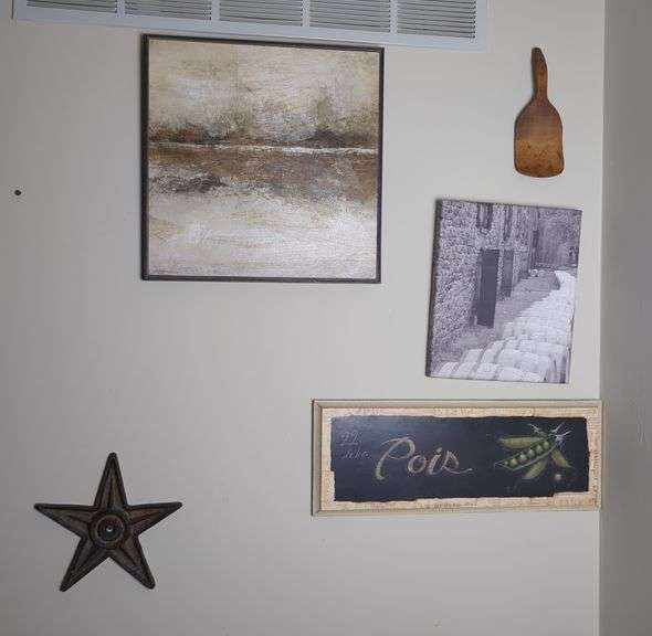 Abstract Painting, Prints, Wooden Spatula And Metal Star, Qty 5