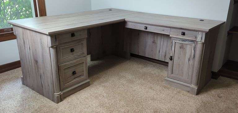 Corner L-Shaped 2-Piece Computer Desk with Drawers and Locking Cabinet