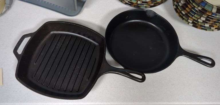 Lodge Cast Iron Grill Pan and Florence Stove And Range Co Number 8 Skillet