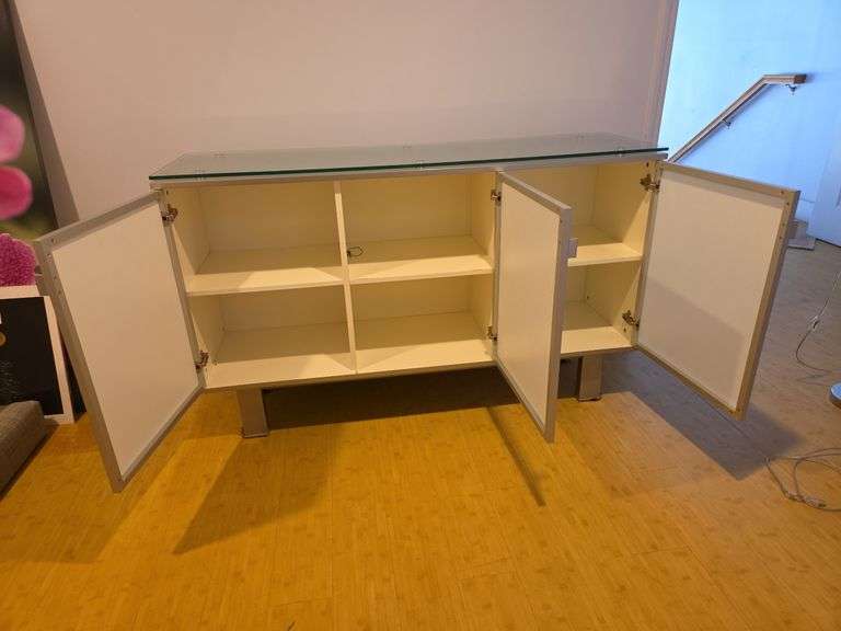 Modern Glass Top Cabinet/Buffet, Bidder Repsonsible For Proper Removal