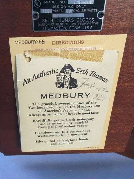 Seth Thomas Tambour Mantel Clock - Medbury 1961 Model