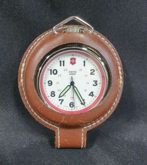 Swiss Army Pocket Watch With Leather Case