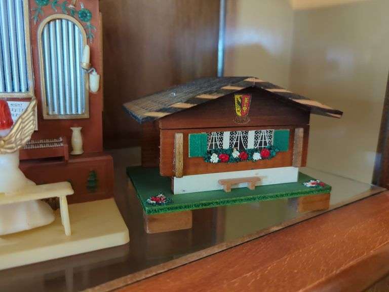 Music Boxes Including Carousel, Ballerina, Train, Organ, and Chalet, Qty 5