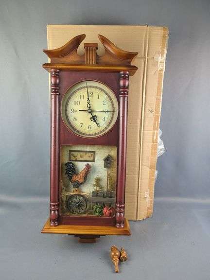 Decorative Farmhouse Style Wall Clock with Rooster Scene