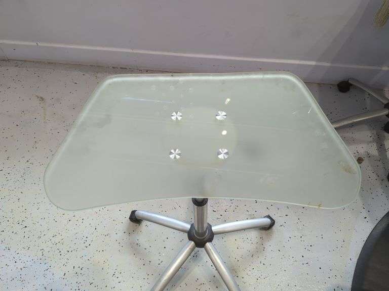 Jewell Adjustable Height Rolling Salon Table with Frosted Glass Top