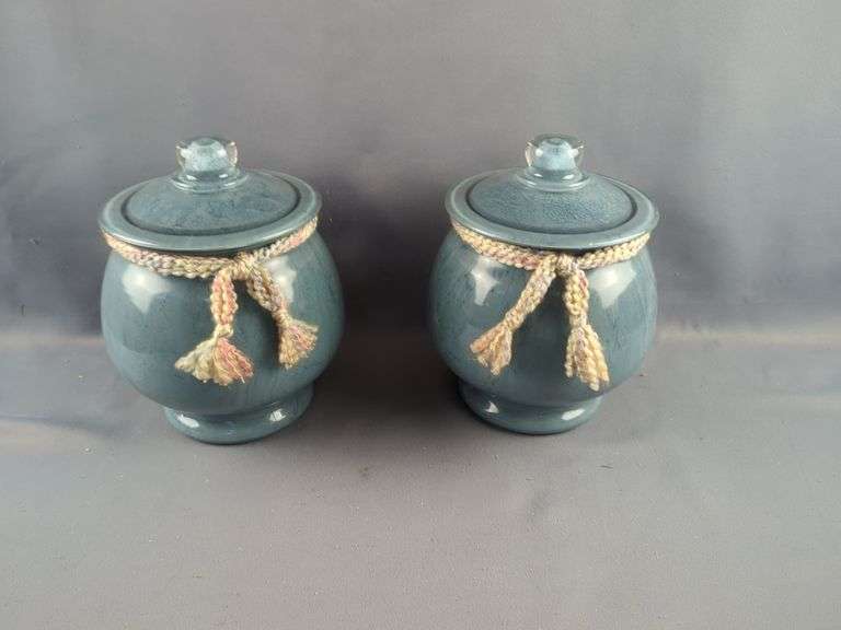 Decorative Covered Jars With Rope Accents