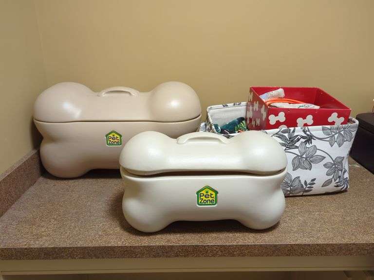 Pet Zone Bone Shaped Storage Containers, Qty 2, Storage Baskets And Assorted Pet Items